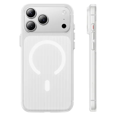 HOCO für iPhone 18 Pro Max / 17 Pro Max Magnetisches Case Mattes PC-Vertikalraffung-Muster, rutschfestes Handycover – Transparent Weiß