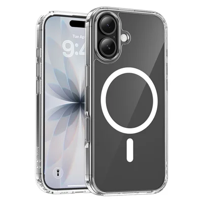 HOCO for iPhone 17 Magnetic Case TPU + PC Airbag Shockproof Clear Phone Cover - Transparent