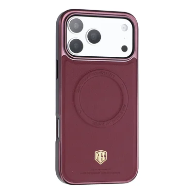 KIGC For Apple iPhone 18 Pro Case Compatible with MagSafe PC + TPU + PU Electroplating Phone Cover - Wine Red
