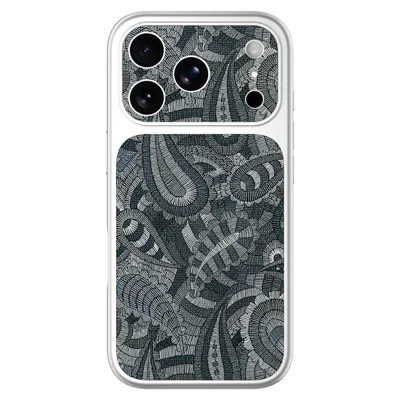 For iPhone 18 Pro  /  17 Pro Case Retro Texture PU Leather + PC + Glossy Silver TPU Edge Anti Drop Phone Cover - Grey
