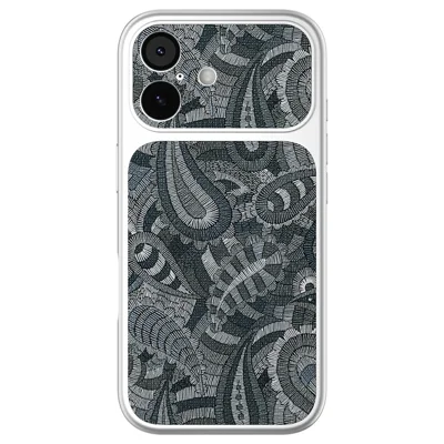 For iPhone 17 Case Retro Texture PU Leather + PC + Glossy Silver TPU Edge Anti Drop Phone Cover - Grey