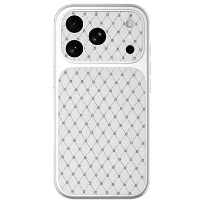 For iPhone 18 Pro  /  17 Pro Case Diamond Texture PU Leather + PC + TPU Glossy Silver Edge Anti Drop Phone Back Cover - Silver