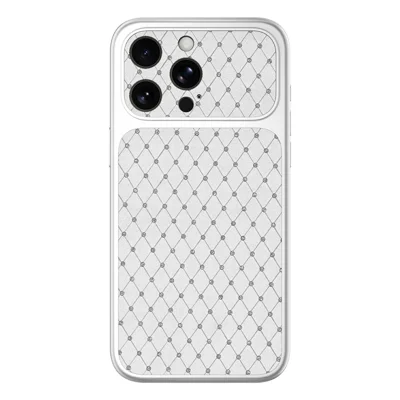 For iPhone 14 Pro Max Case Diamond Texture PU Leather + PC + TPU Glossy Silver Edge Anti Drop Phone Back Cover - Silver