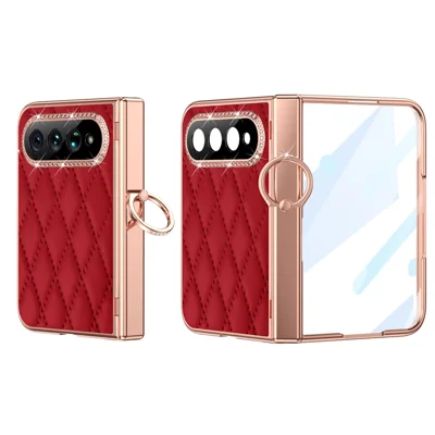 For Xiaomi 18 Fold Case Quilted Leather Phone Cover with Ring Holder / Screen Film - Wine Red