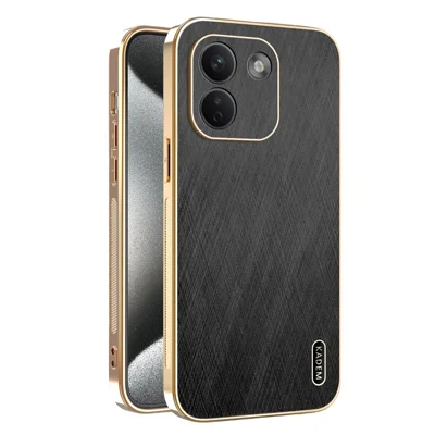 KADEM For Xiaomi Redmi Note 17 Pro Max 5G  /  17 Pro+ 5G Phone Case Electroplating Silk Texture PU + TPU Phone Back Cover - Black