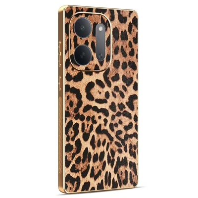 For Xiaomi Redmi 17C 5G Phone Case PU Leather Coated PC + TPU Electroplating Phone Cover - Leopard Print