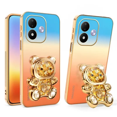 SINGIUZOO Phone Case For Xiaomi Redmi Note 17 5G (Global)  /  17 4G (Global)  /  17 (India / China) 5G Glitter Bear Kickstand Electroplated Gradient Color PC + TPU Cover - Orange