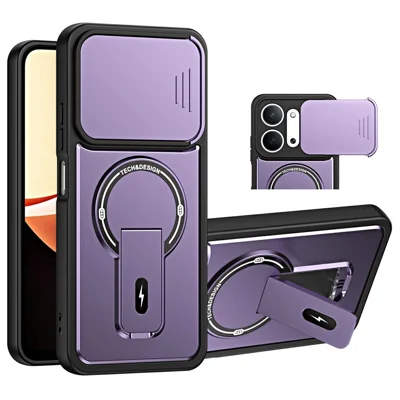 For Xiaomi Redmi 17C 5G Case with Slide Camera Cover Kickstand Shockproof PC + TPU Matte Finish Phone Shell - Purple