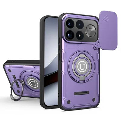 For Xiaomi Poco F9 Pro 5G Case with Slide Camera Cover Ring Kickstand PC + TPU Phone Shell - Purple