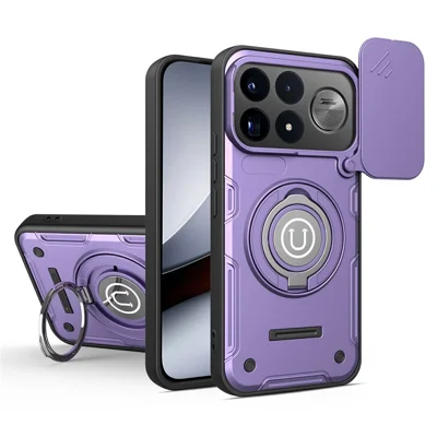 Cover per Xiaomi Poco F9 Ultra 5G con Cover Scorrevole per Obiettivo, Anello Supporto, Custodia in PC + TPU per Telefono - Viola