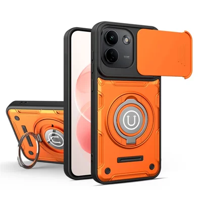 Phone Case with Slide Camera Cover for Xiaomi Redmi Note 17 Pro 5G / Note 17 Pro+ 5G / Note 17 Pro Max 5G , Ring Kickstand PC + TPU Back Shell - Orange