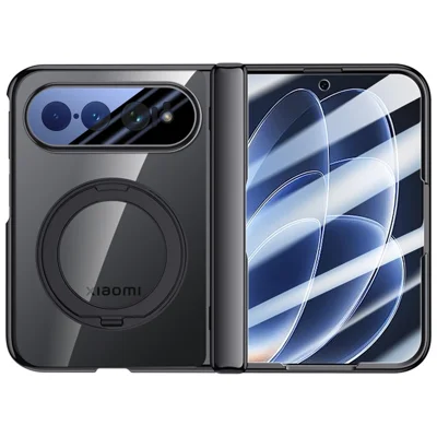 For Xiaomi 18 Fold Magnetic Case Kickstand Electroplated PC Phone Cover Built-In Screen Protector - Black