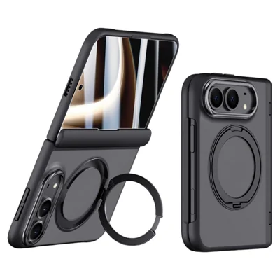 For iPhone Duo Case Magnetic Kickstand PC + TPU Matte Phone Cover with Tempered Glass Screen Protector - Black