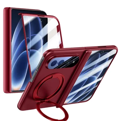 For Xiaomi 18 Fold Case Kickstand Skin Touch PC Phone Cover Built-In Screen Protector - Red