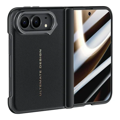 For iPhone Duo Case Leather + PC Phone Cover with HD Tempered Glass Film, Lens Kickstand - Black