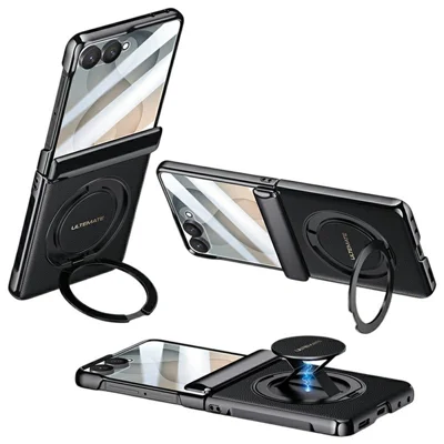 For Samsung Galaxy Z Flip8 Case with HD Screen Protector Anti Drop Kickstand Phone Cover - Black
