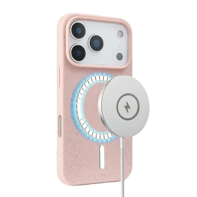 For iPhone 18 Pro Max / 17 Pro Max Magnetic Case Wheat Straw + TPU Drop Protection Phone Cover - Pink