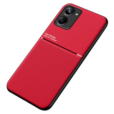 For Realme 10 Pro 5G Lines Imprinted PU Leather+TPU Phone Case Anti-drop Back Cover with Car Mount Metal Sheet - Red