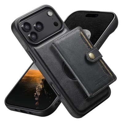 SUTENI M1 لهاتف iPhone 18 Pro Max / 17 Pro Max غطاء مغناطيسي مع حامل بطاقة قابل للفصل جلد مخملي + غطاء هاتف TPU - أسود
