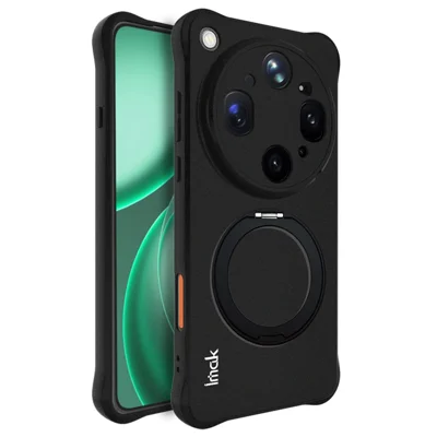 IMAK Custodia per Oppo Find X9 Ultra 5G Supporto Magnetico Rotante Custodia Protettiva con Airbag d'Angolo in TPU - Nero Opaco + Nero