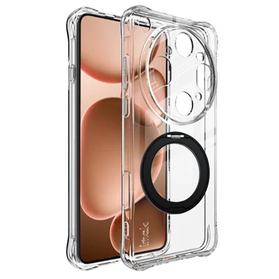 IMAK per Oppo Find X9 Ultra 5G Custodia Magnetica con Supporto Girevole a 360°, Airbag Antishock, Cover Trasparente in TPU Morbido - Nero + Trasparente
