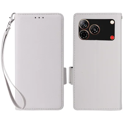 For ZTE Nubia A57 4G / A57 Pro 4G Case Litchi Texture Wallet Leather Phone Cover with Wrist Strap - White