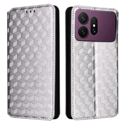 Für Samsung Galaxy S27 Ultra Tasche Hülle Rhombus-geprägtes PU-Leder Handycover - Silber