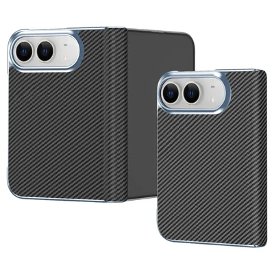 Voor iPhone Duo Case Koolstofvezelstructuur Lederen Harde PC Telefoonhoes - Zwart