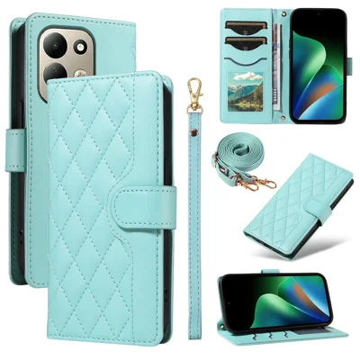 Für Xiaomi Redmi 17 5G / Xiaomi Redmi 17 4G Brieftaschenhülle Rautenleder-Handyhülle mit Gurt - Grün