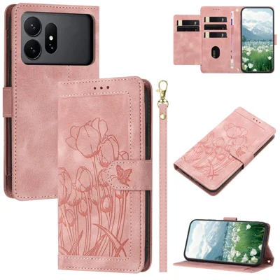 For amsung Galaxy S27 Ultra Case Tulip Leather Phone Cover with 5 Card Slots Wallet - Pink