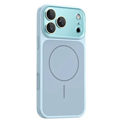 For iPhone 18 Pro / 17 Pro Magnetic Case TPU + Liquid Silicone Full Lens Coverage Protection Phone Cover - Sky Blue