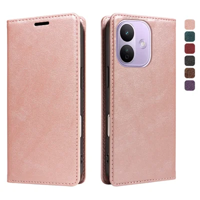  For Xiaomi Redmi Note 17 Pro 5G Wallet Case RFID Blocking Card Slots Stand Magnetic Closure Leather Phone Cover - Rose Gold