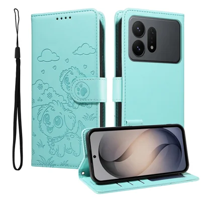  For Samsung Galaxy S27 Ultra Case RFID Blocking Imprinted Dog Pattern PU Leather Phone Cover with Wrist Strap - Green