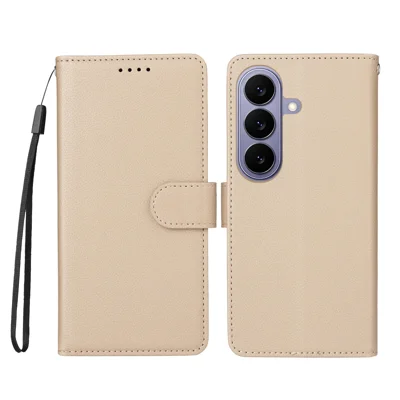Per Samsung Galaxy S27 Custodia con Blocco RFID, 3 Fessure per Schede, Cover in Pelle PU con Cinturino da Polso - Bianco Crema