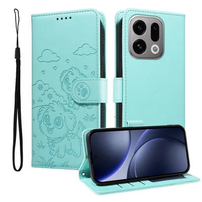  For Oppo Find X10 E 5G Case RFID Blocking Imprinted Dog Pattern PU Leather Phone Cover with Wrist Strap - Green