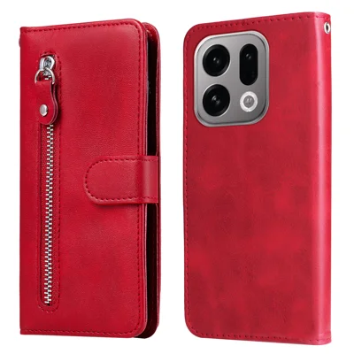  For Oppo Find X10 E 5G PU Leather Cases with Zipper Pocket Wallet Phone Cover Stand - Red