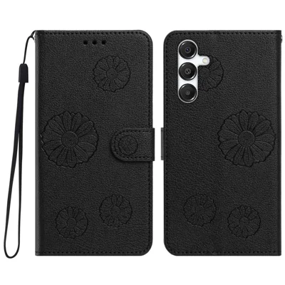  For Samsung Galaxy S23 FE Daisy Pattern PU Leather Wallet Phone Cover with Wrist Strap - Black