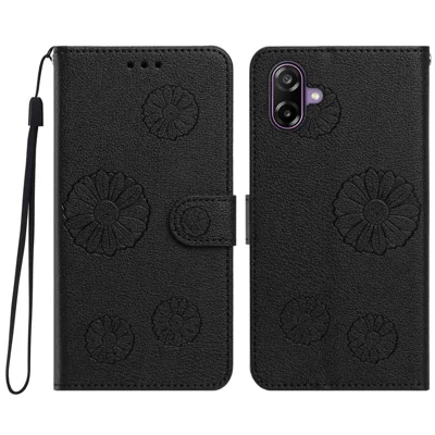  For Samsung Galaxy A08 5G / Galaxy A07 4G / Galaxy A07 5G / Galaxy A06 4G / Galaxy A06 5G / Galaxy F70e 5G / Galaxy M17e 5G / Galaxy A08 4G Daisy Pattern PU Leather Wallet Phone Cover with Wrist Strap - Black