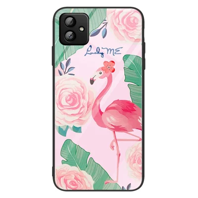 For Samsung Galaxy A04 4G (164.4 x 76.3 x 9.1 mm) Fingerprint Free TPU+PC+Tempered Glass Mobile Phone Case Stylish Pattern Printing Cellphone Protective Cover - Bird