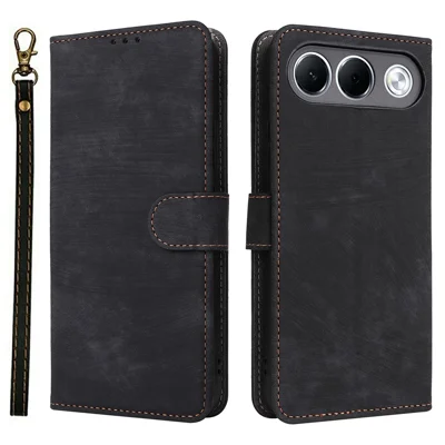 For Oppo A7 Pro 5G Wallet Case RFID Blocking PU Leather Phone Cover Stand with Strap - Black
