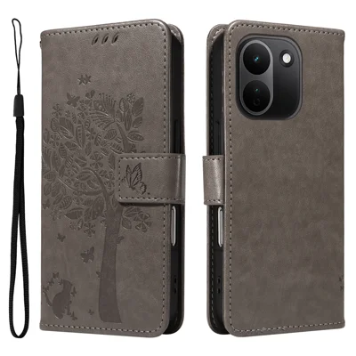  For Xiaomi Redmi Note 17 Pro+ 5G / Xiaomi Redmi Note 17 Pro Max 5G Phone Case with Stand Cat Tree Pattern Leather Wallet Mobile Cover - Grey