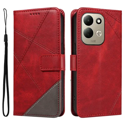 Für Xiaomi Redmi 17 5G / Xiaomi Redmi 17 4G Ledertasche Geometrisches Linien-Design Mappen-Handyhülle mit Handschlaufe - Rot