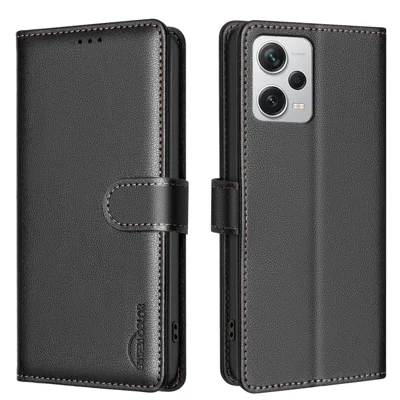  BINFEN COLOR for Xiaomi Redmi Note 12 Pro+ 5G BF32 Leather Case Wallet RFID Blocking Phone Cover - Black