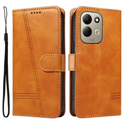 Für Xiaomi Redmi 17 5G / Xiaomi Redmi 17 4G Brieftaschenhülle T-förmige Linien Ledertasche mit Ständer – Braun