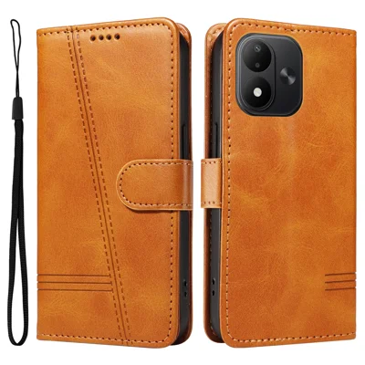  For Xiaomi Redmi Note 17 4G (Global) / Xiaomi Redmi Note 17 (India/China) 5G / Xiaomi Redmi Note 17 5G (Global) Wallet Case T-Shape Lines Leather Phone Cover Stand - Brown