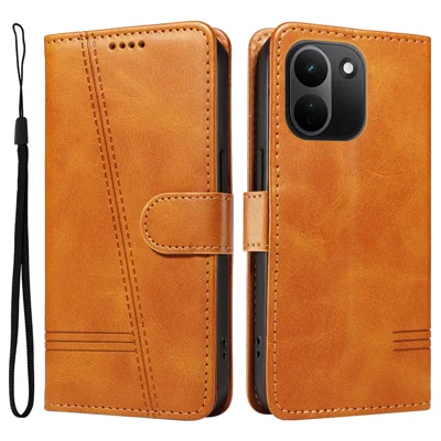  For Xiaomi Redmi Note 17 Pro+ 5G / Xiaomi Redmi Note 17 Pro Max 5G Wallet Case T-Shape Lines Leather Phone Cover Stand - Brown