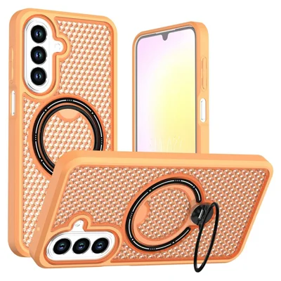 Til Samsung Galaxy A27 5G Taske med Ringstativ og Honningkagekøling PC + TPU Telefontaske - Orange
