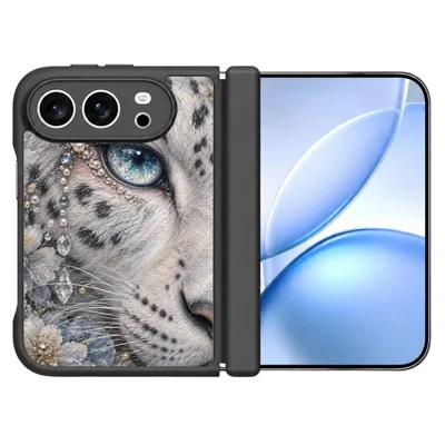 For iPhone Duo Magnetic Case Leopard Oil Painting Hinge Protection TPU Folding Phone Cover - Style A