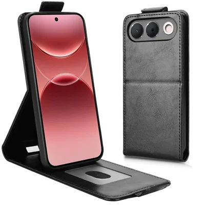 For Oppo A7 Pro 5G Stand Case Magnetic Clasp Vertical Flip Leather Phone Cover with Card Holder - Black