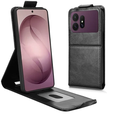 For Samsung Galaxy S27 Ultra Stand Case Magnetic Clasp Vertical Flip Leather Phone Cover with Card Holder - Black